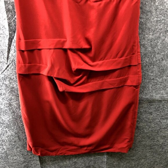 Nicole Miller Sheath Dress Size 10 Red Silk Blend Cap Sleeve Pleated Formal - Picture 4 of 10